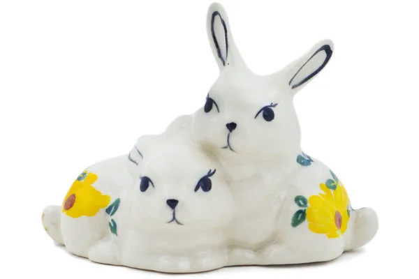 Polish Pottery 4" Bunny Figurine Sunset Bloom Fiesta