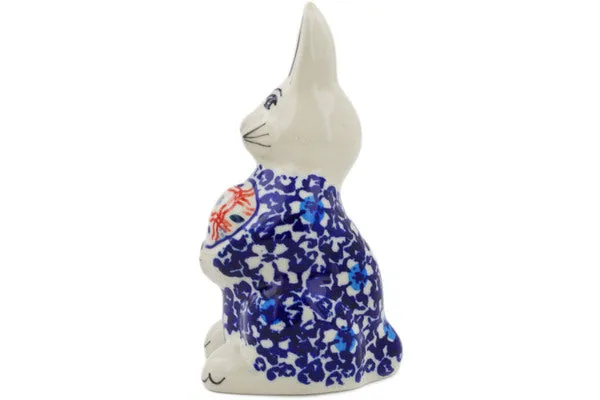 Polish Pottery 5" Bunny Figurine Flowers On The Lake