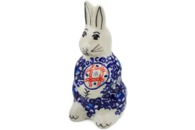 Polish Pottery 5" Bunny Figurine Flowers On The Lake