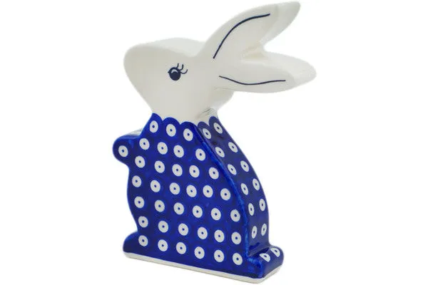 Polish Pottery 7" Bunny Figurine Lovely Blue Eyes