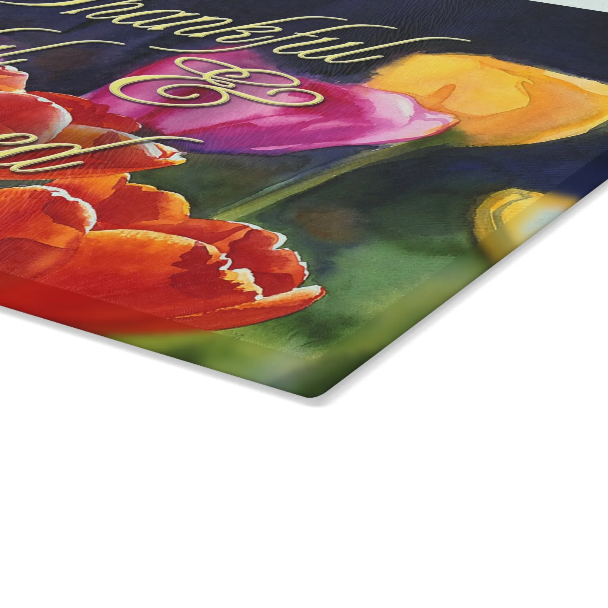 "Sunny Day Tulips" watercolor on Glass Cutting Board