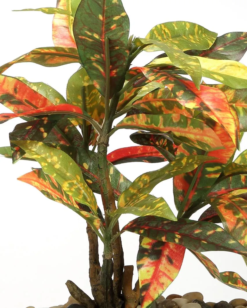 Red Codiacum Artificial Bonsai Plant with Ceramic Pot | 11 inches