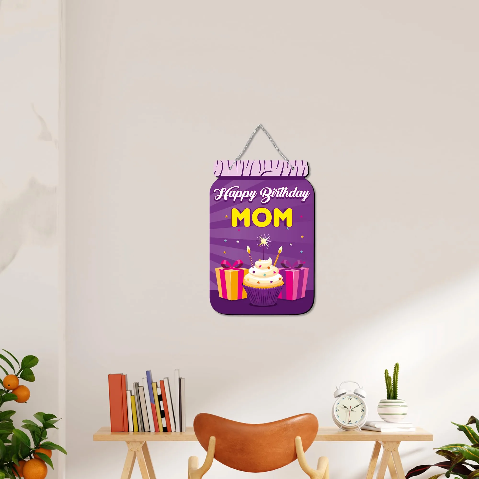 Regalocasila Beautiful Printed Happy Birthday Mom Wooden Wall Hanging With Adjustable Silver Rope