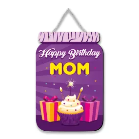 Regalocasila Beautiful Printed Happy Birthday Mom Wooden Wall Hanging With Adjustable Silver Rope