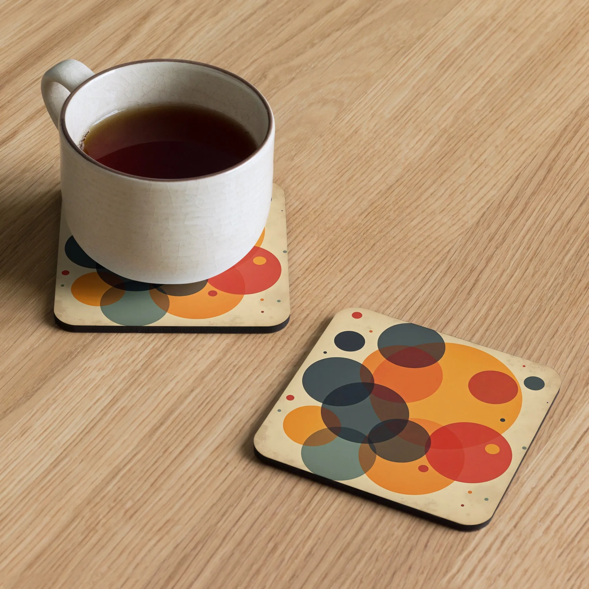 Retro Circles: Mid-Century Geometric Blend, Cork-back coaster