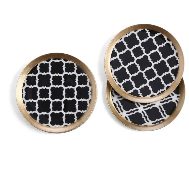 Round Classic Black Print Metal Coasters | Set Of 6