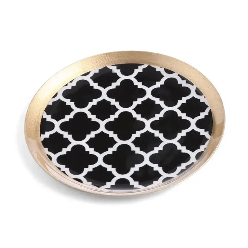 Round Classic Black Print Metal Coasters | Set Of 6