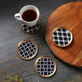Round Classic Black Print Metal Coasters | Set Of 6