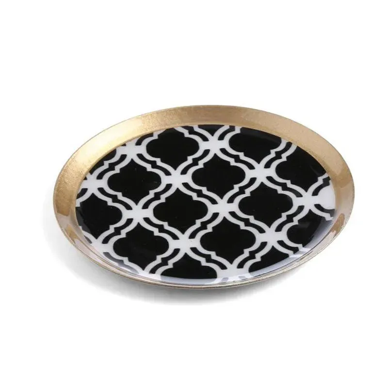 Round Classic Black Print Metal Coasters | Set Of 6