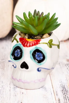 SALE! 4.5 x 3.5 Camila Sugar Skull Ceramic Planter with Artificial Succulent