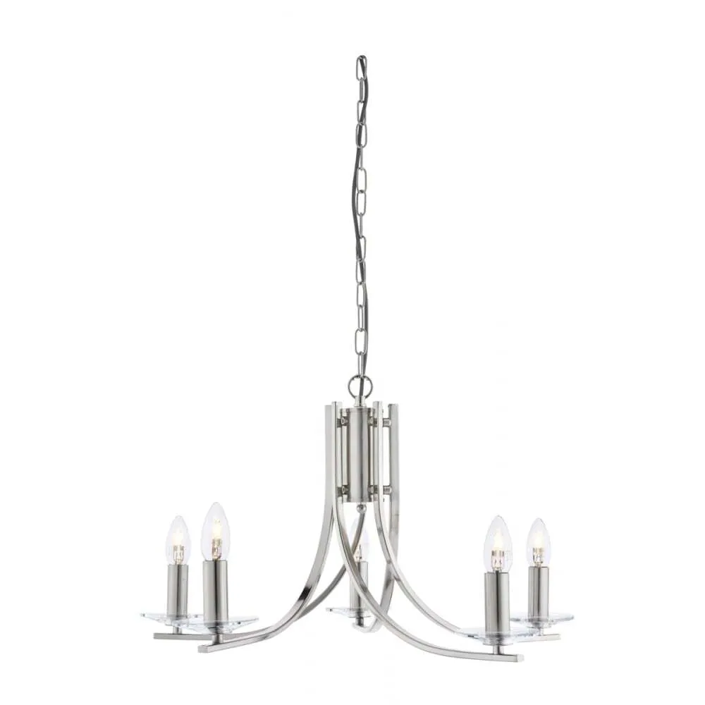 Searchlight 4165-5SS Ascona - 5 Light Ceiling Satin Silver Twist Frame Clear Glass Sconces