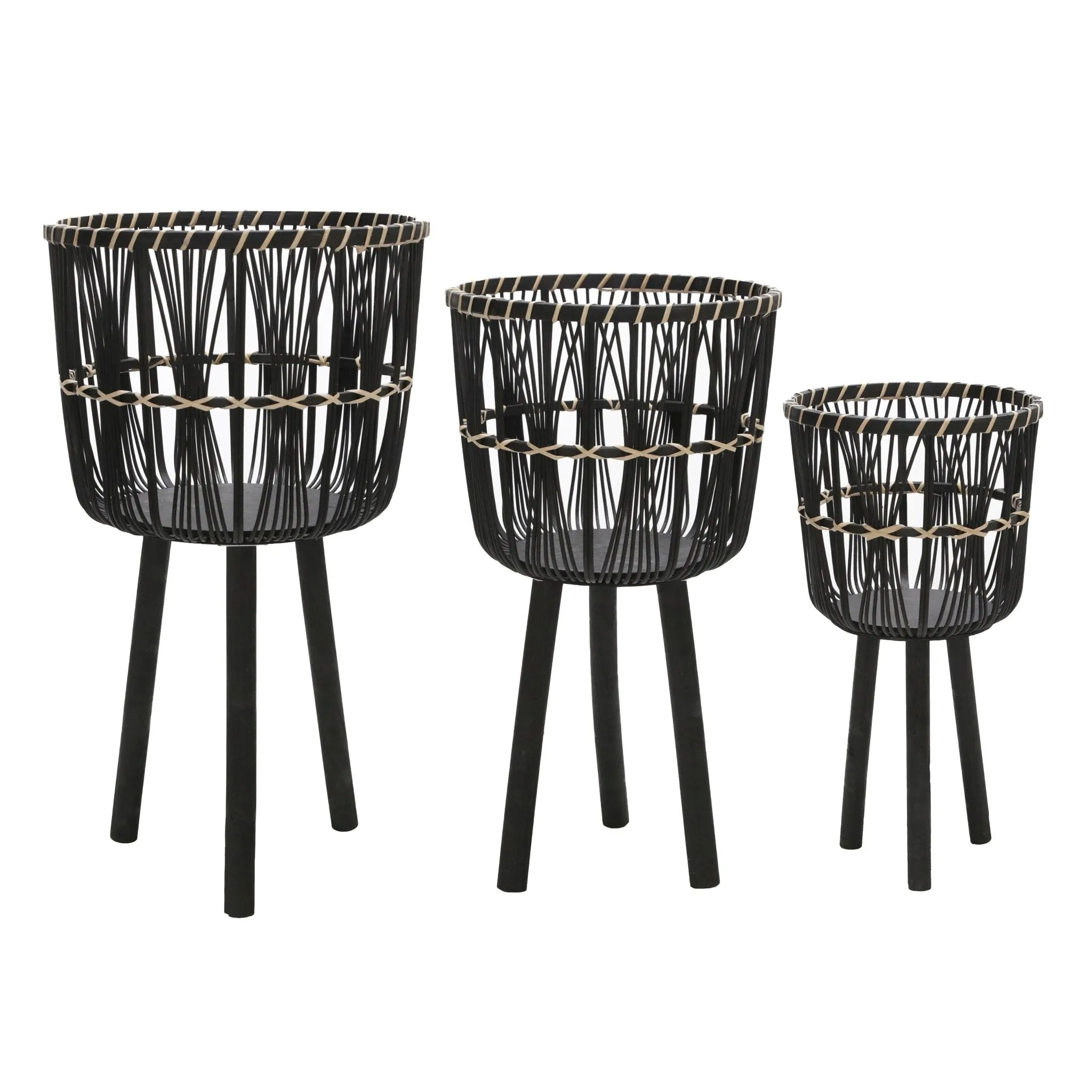 Set of 3 Bamboo Planters, Black