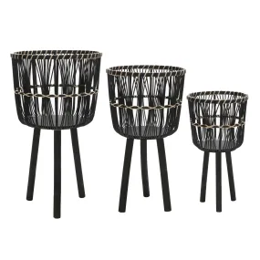 Set of 3 Bamboo Planters, Black