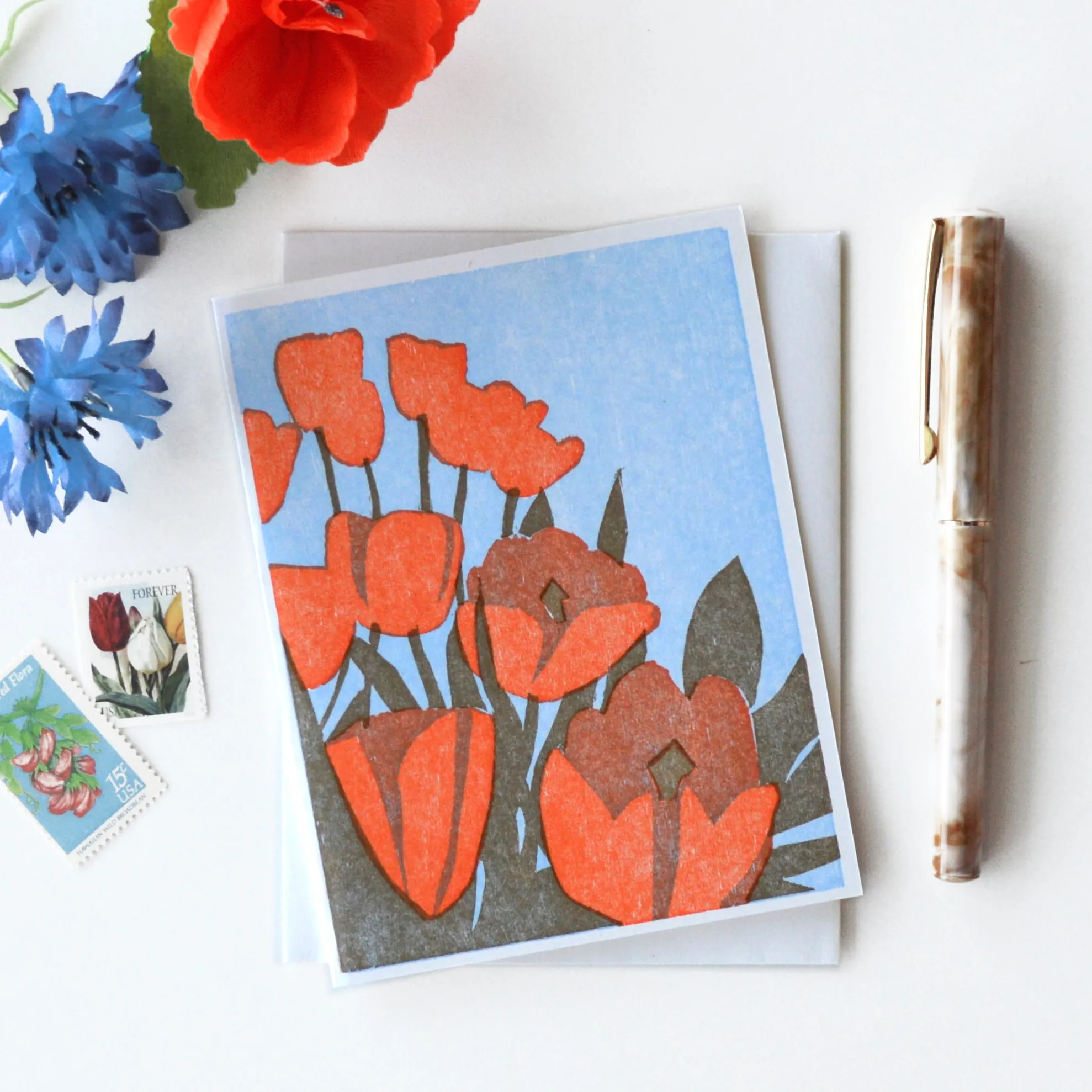Spring Tulips Letterpress Card