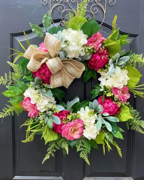Spring Wreath for Door | Peony Door Wreath | Summer Door Wreaths | Wreath for Mothers Day