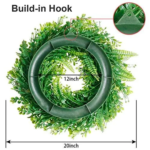 Spring Wreaths for Front Door- 20" St Patrick's Day Door Wreath Farmhouse Greenery Artificial Green Leaves Wreaths Wreath Hanger