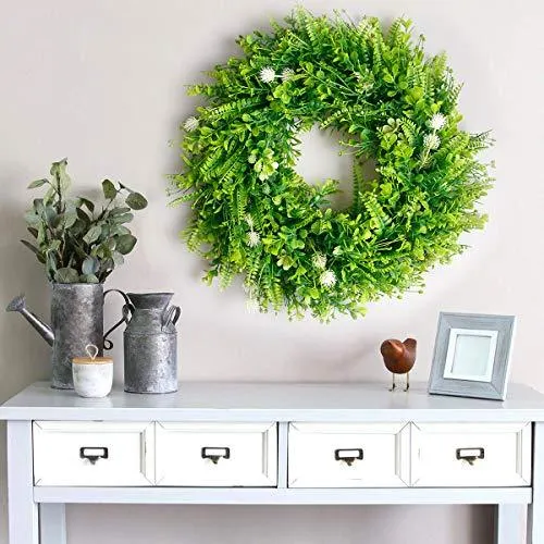 Spring Wreaths for Front Door- 20" St Patrick's Day Door Wreath Farmhouse Greenery Artificial Green Leaves Wreaths Wreath Hanger