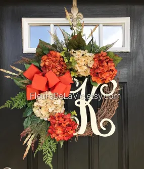 Summer Wreath| Spring Wreaths for Front Door| Front Door Wreaths| Farmhouse Wreaths, Hydrangea Wreath| Gift for Mom| Home Sweet Home