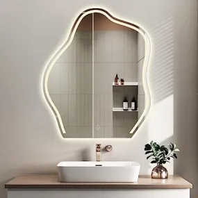 Tropeki led irregular mirror Irregular Wall Mirror with LED, 24x36 inch 3 Colors Vanity Mirror, Glass Shartter Proof,