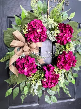 Vibrant Hydrangea Wreath | Magenta Hydrangea wreath