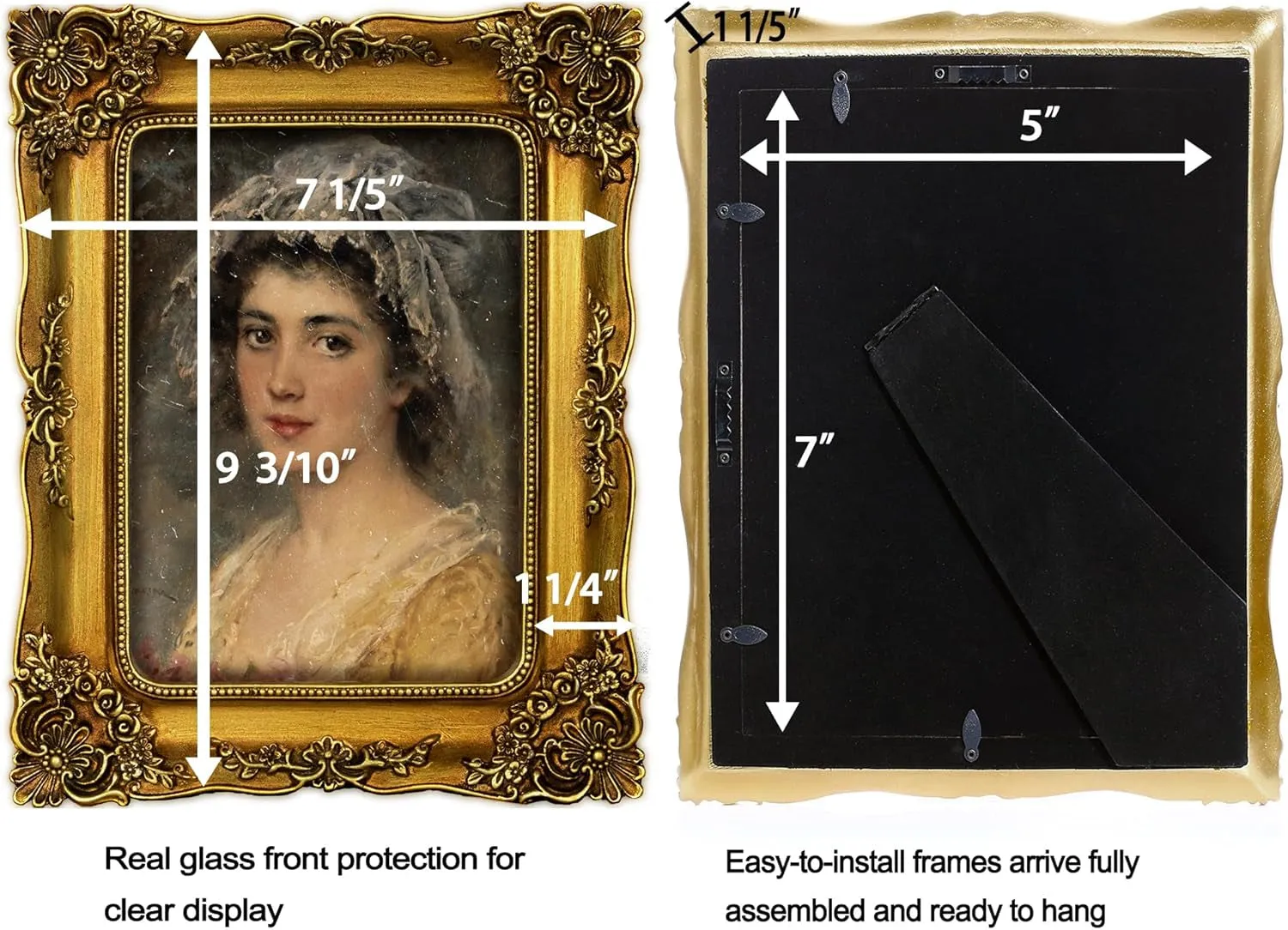 Vintage 5X7 Picture Frame Gold Antique Picture Frames with Glass Front, Ornate Baroque Frames for Tabletop & Wall Hanging (5X7 Inch, Bronze)