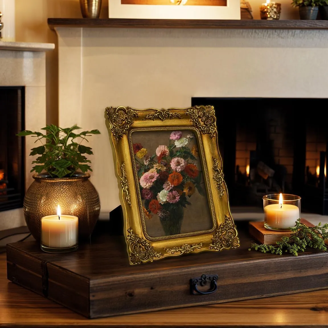 Vintage 5X7 Picture Frame Gold Antique Picture Frames with Glass Front, Ornate Baroque Frames for Tabletop & Wall Hanging (5X7 Inch, Bronze)