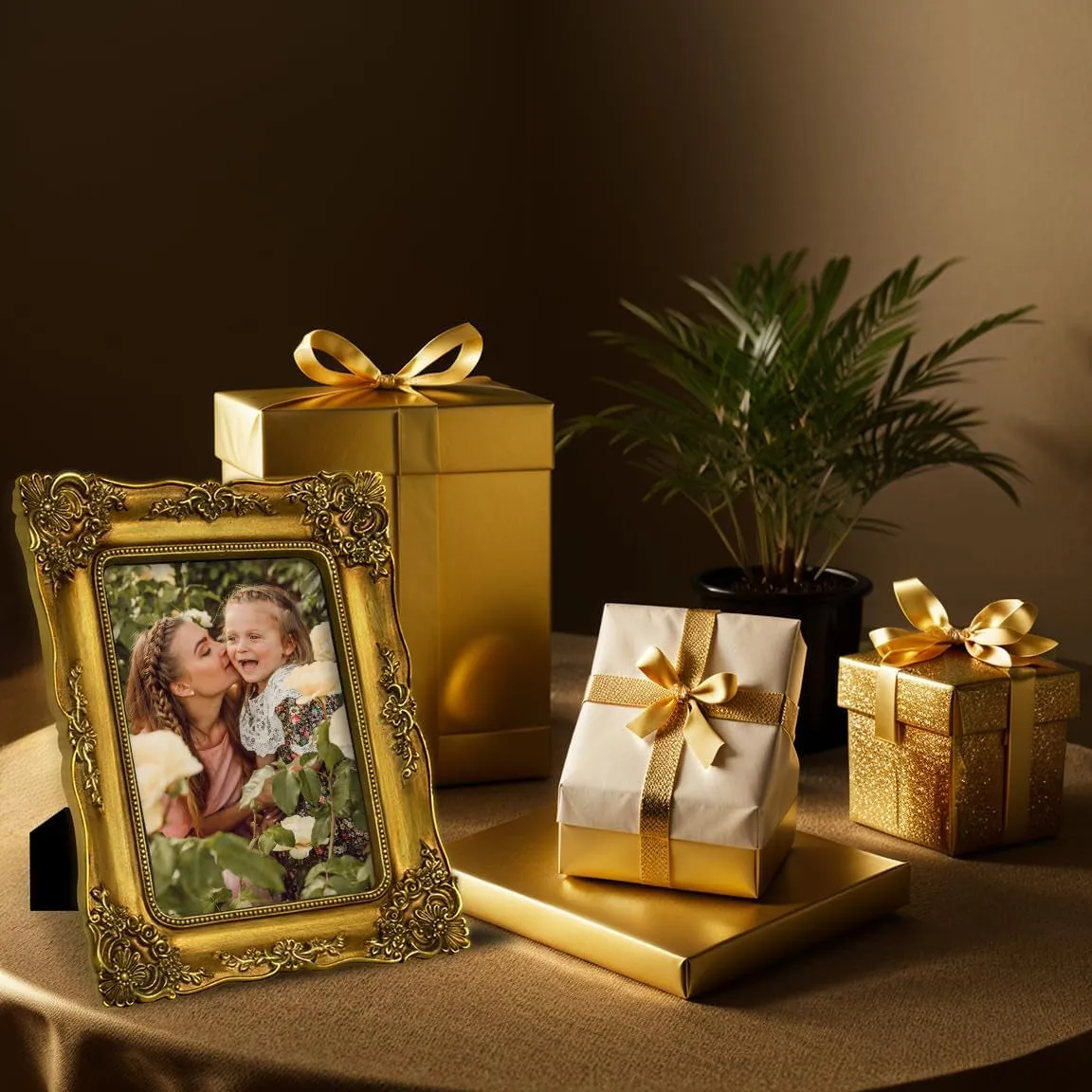 Vintage 5X7 Picture Frame Gold Antique Picture Frames with Glass Front, Ornate Baroque Frames for Tabletop & Wall Hanging (5X7 Inch, Bronze)