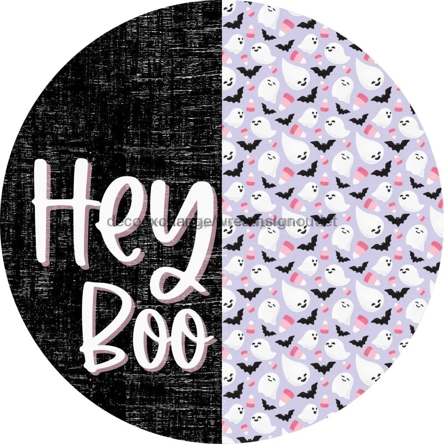 Vinyl Decal, Halloween Vinyl Decal, Hey Boo, Pink Halloween, Ghost Vinyl Decal, DECOE-2364, Sign For Wreath, Round Sign, 10" Vinyl Decal