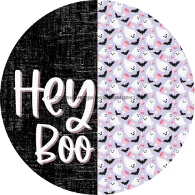Vinyl Decal, Halloween Vinyl Decal, Hey Boo, Pink Halloween, Ghost Vinyl Decal, DECOE-2364, Sign For Wreath, Round Sign, 10" Vinyl Decal