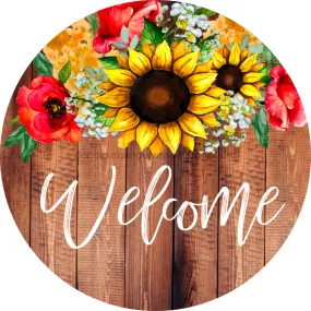 Vinyl Decal, Welcome Sign, Sunflower Sign, 10" Round Sign VINYL-DECOE-847, Sign For Wreath, DecoExchange