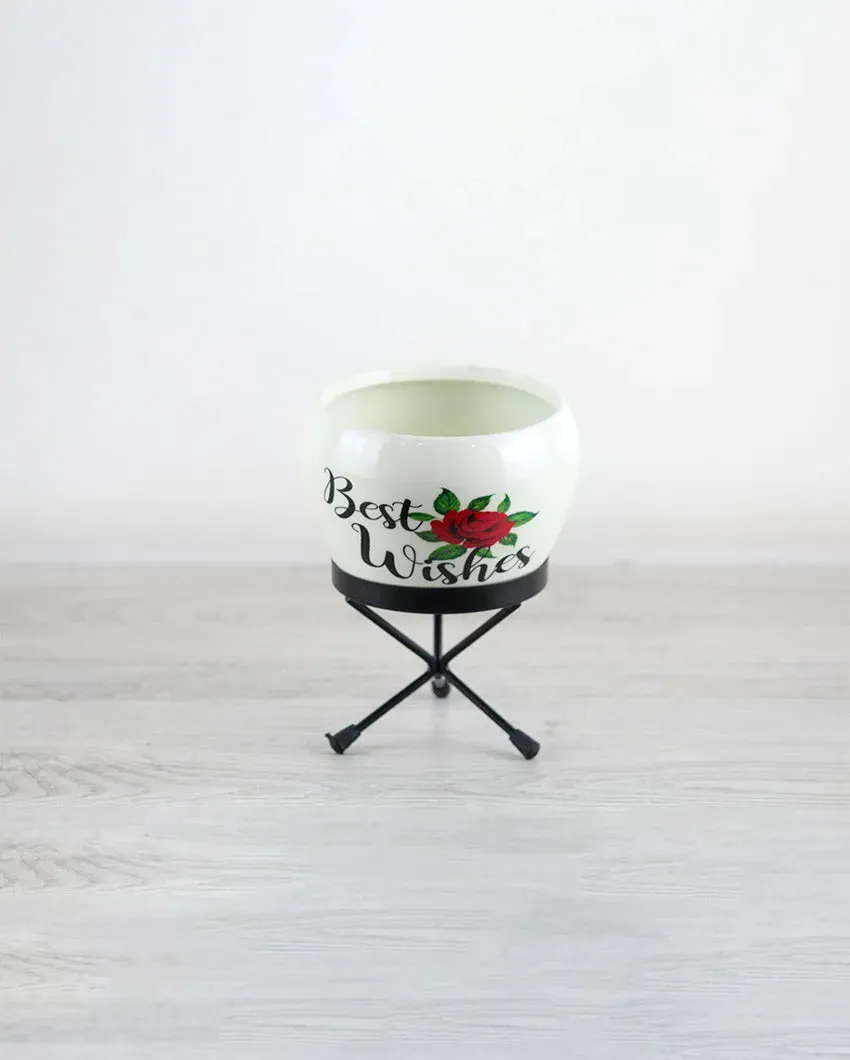 Warm Wishes Enamel Printed Iron Pot with Stand | 4 inch