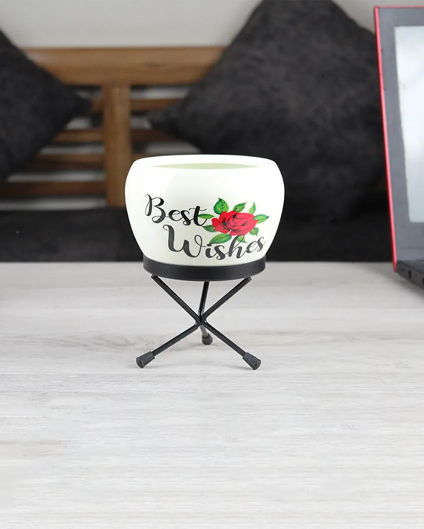 Warm Wishes Enamel Printed Iron Pot with Stand | 4 inch