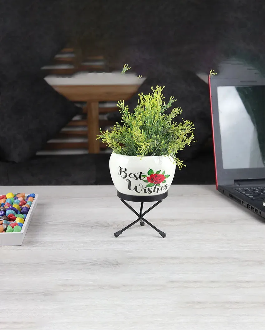 Warm Wishes Enamel Printed Iron Pot with Stand | 4 inch