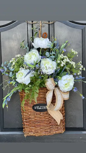 Welcome Front Door Flower Basket |  Door Basket for Spring