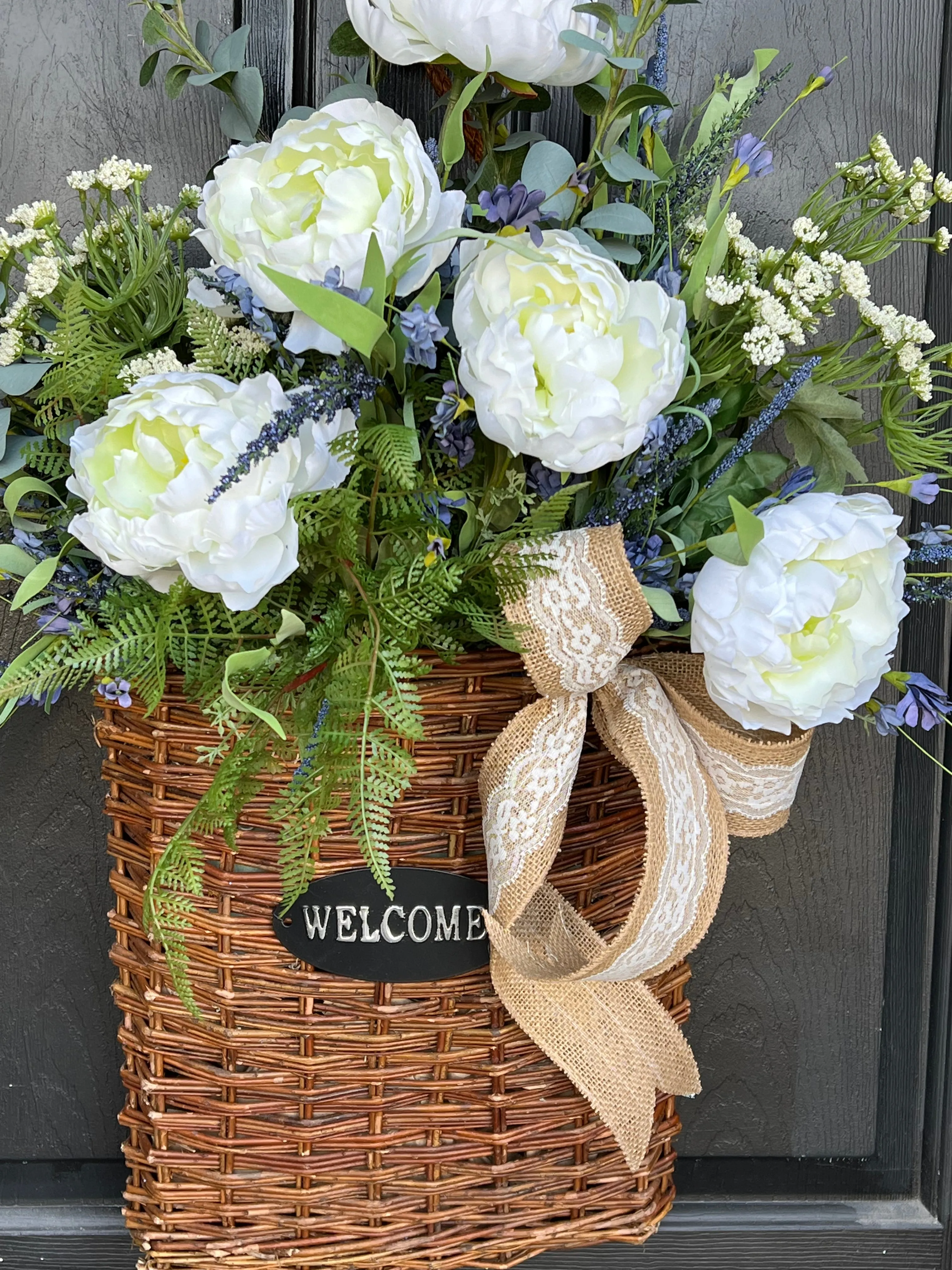 Welcome Front Door Flower Basket |  Door Basket for Spring