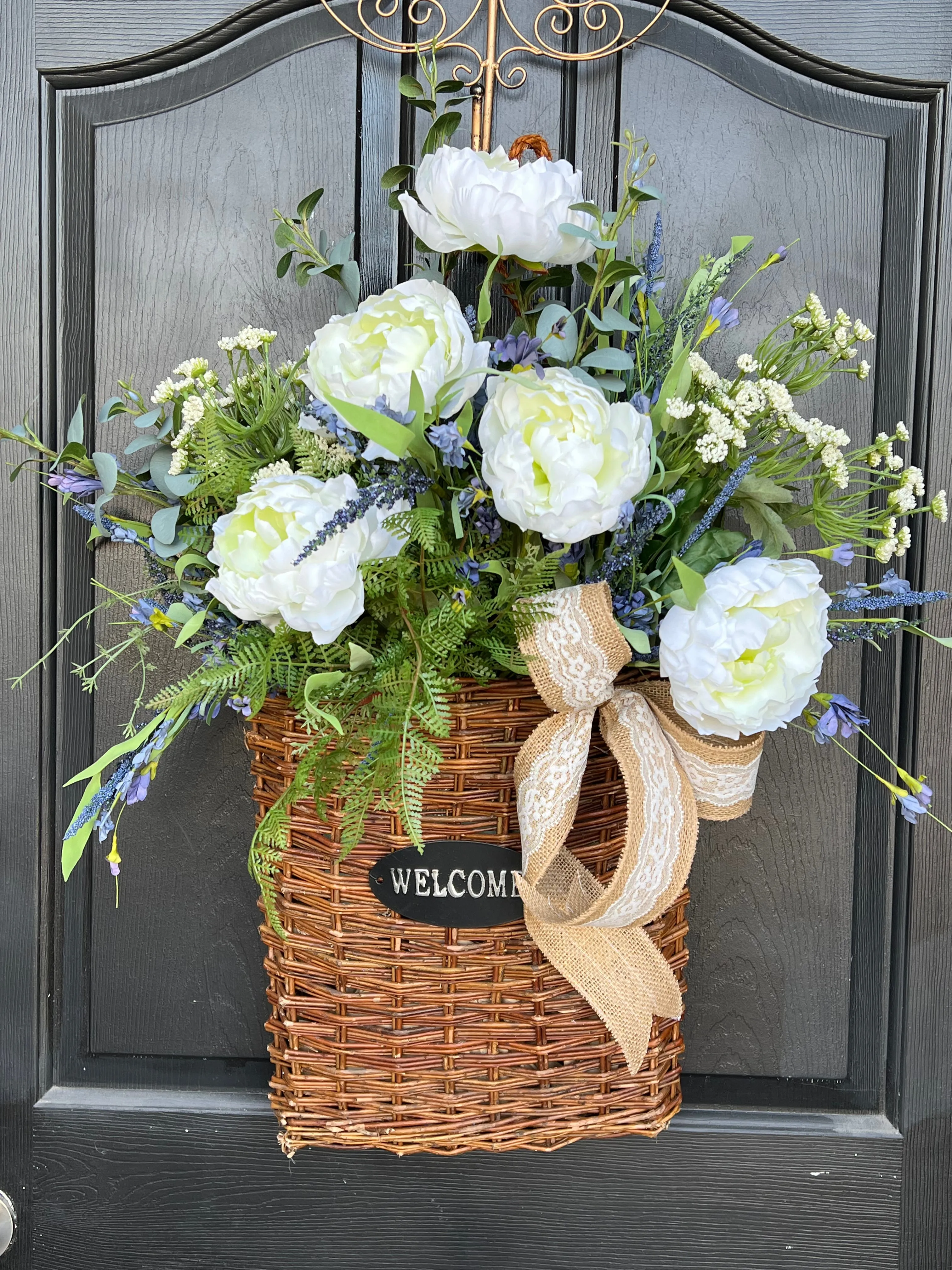 Welcome Front Door Flower Basket |  Door Basket for Spring