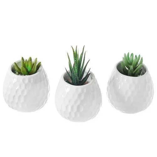 White Ceramic Golfball Design Hanging Mini Planter, Set of 3