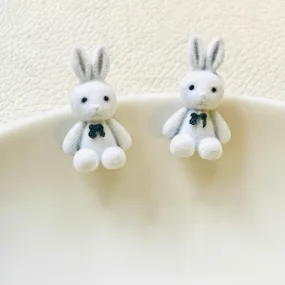 White Fuzzy Bunny Stud Earrings