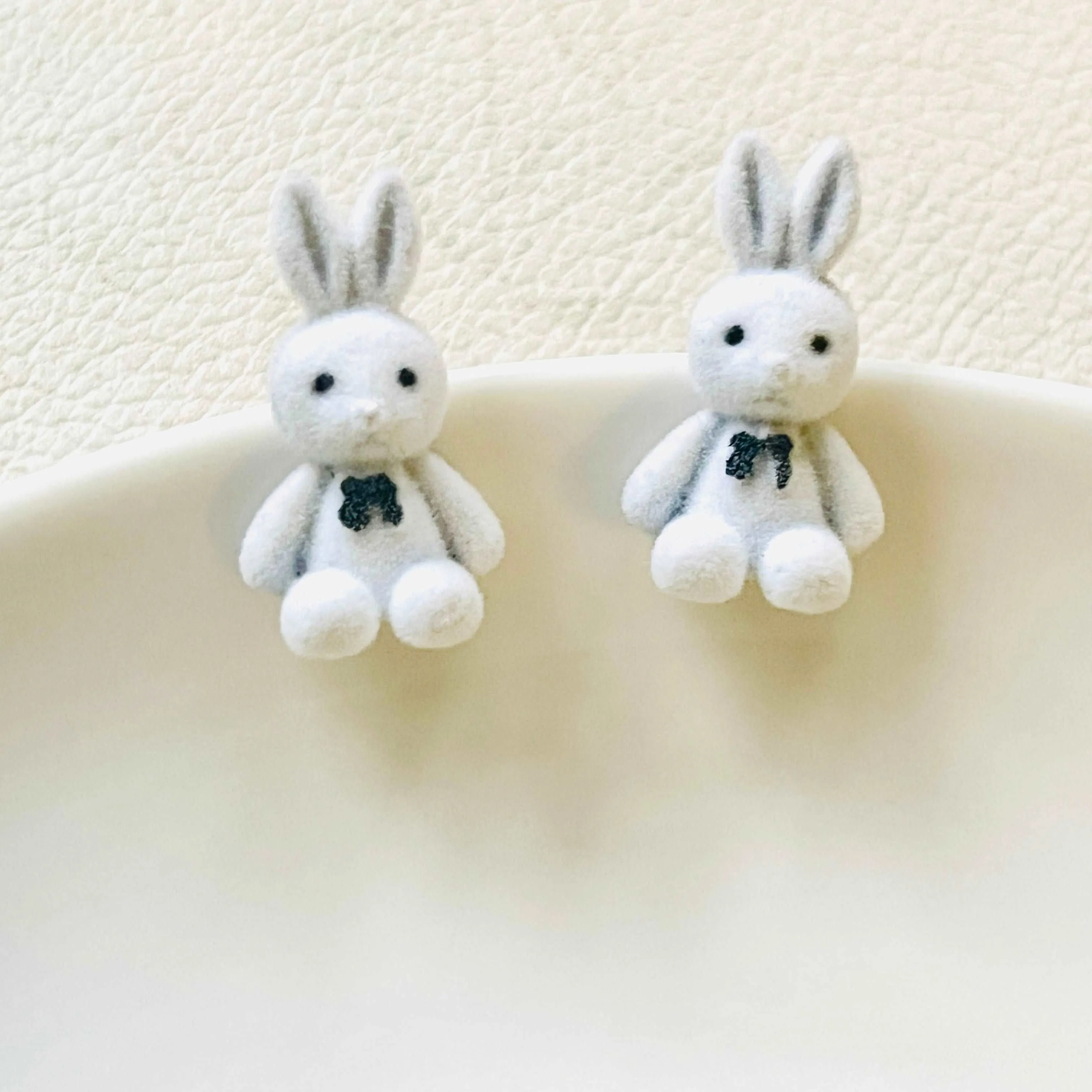 White Fuzzy Bunny Stud Earrings