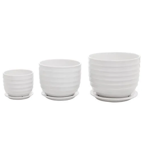 White Round Modern Ceramic Planter Pots, Set of 3