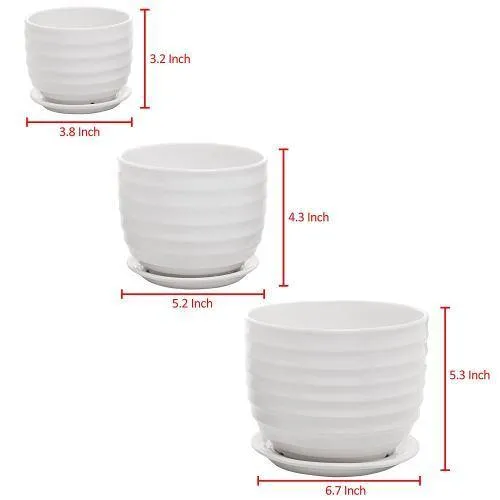 White Round Modern Ceramic Planter Pots, Set of 3