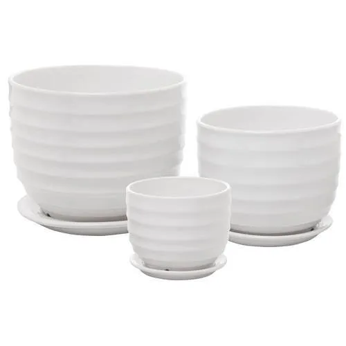 White Round Modern Ceramic Planter Pots, Set of 3
