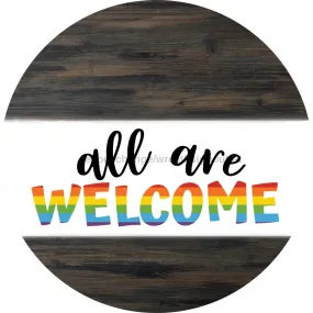 Wreath Sign, All Are Welcome, Pride Sign, DECOE-1035-D, Sign For Wreath, DecoExchange