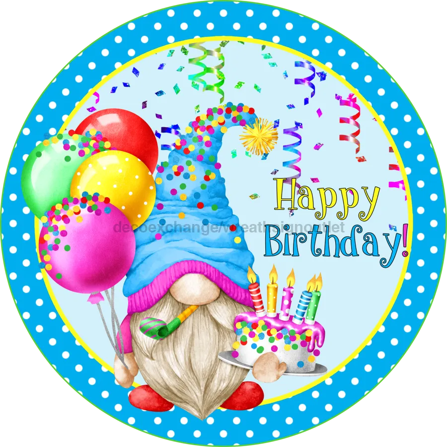 Wreath Sign, Birthday Sign, Gnome Sign, Happy Birthday, DECOE-525-B, Sign For Wreath, DecoExchange