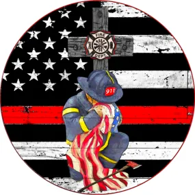 Wreath Sign, Firefighter Sign, USA Sign, 10" Round Metal Sign DECOE-842, Sign For Wreath, DecoExchange