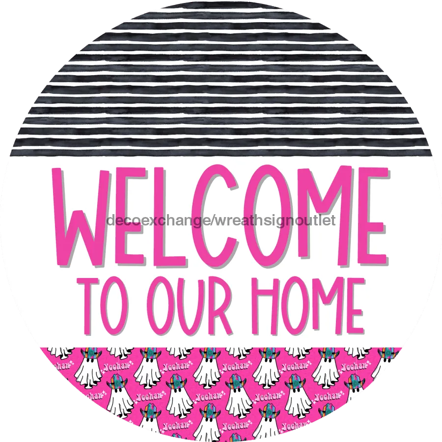 Wreath Sign, Halloween Wreath Sign, Ghost Sign, Welcome Sign, Western Wreath Sign, DECOE-2371, Sign For Wreath, Round Sign, 10" Metal Round