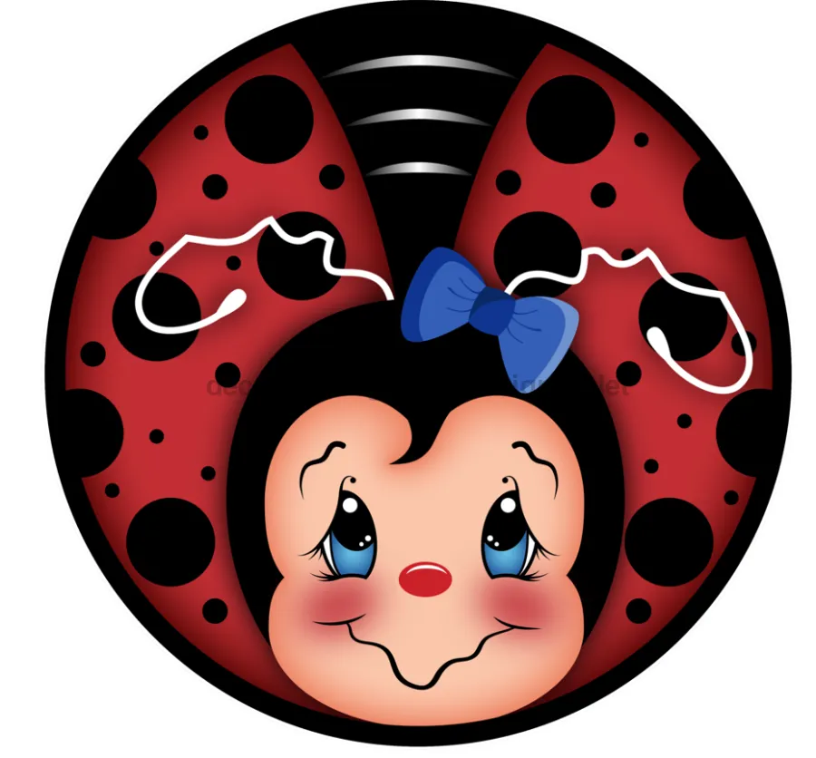Wreath Sign, Lady Bug Sign, Lady Bug Blue Bow, DECOE-1025-A, Sign For Wreath, DecoExchange